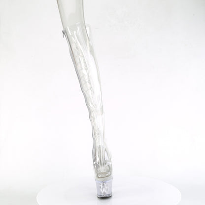 Pleaser SPECTATOR-3019C Clear Lace-Up Open Toe Platform Over the Knee Boots - 7 Inch Heels