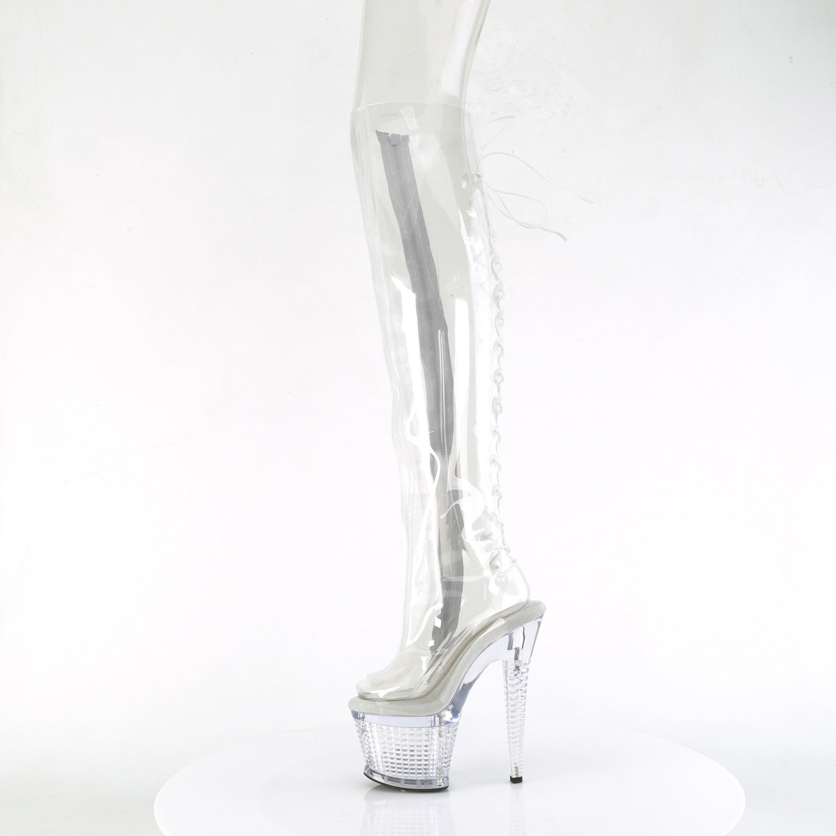 SPECTATOR-3019C Pleaser Clear 7 Inch Pole Dancer Thigh High boots