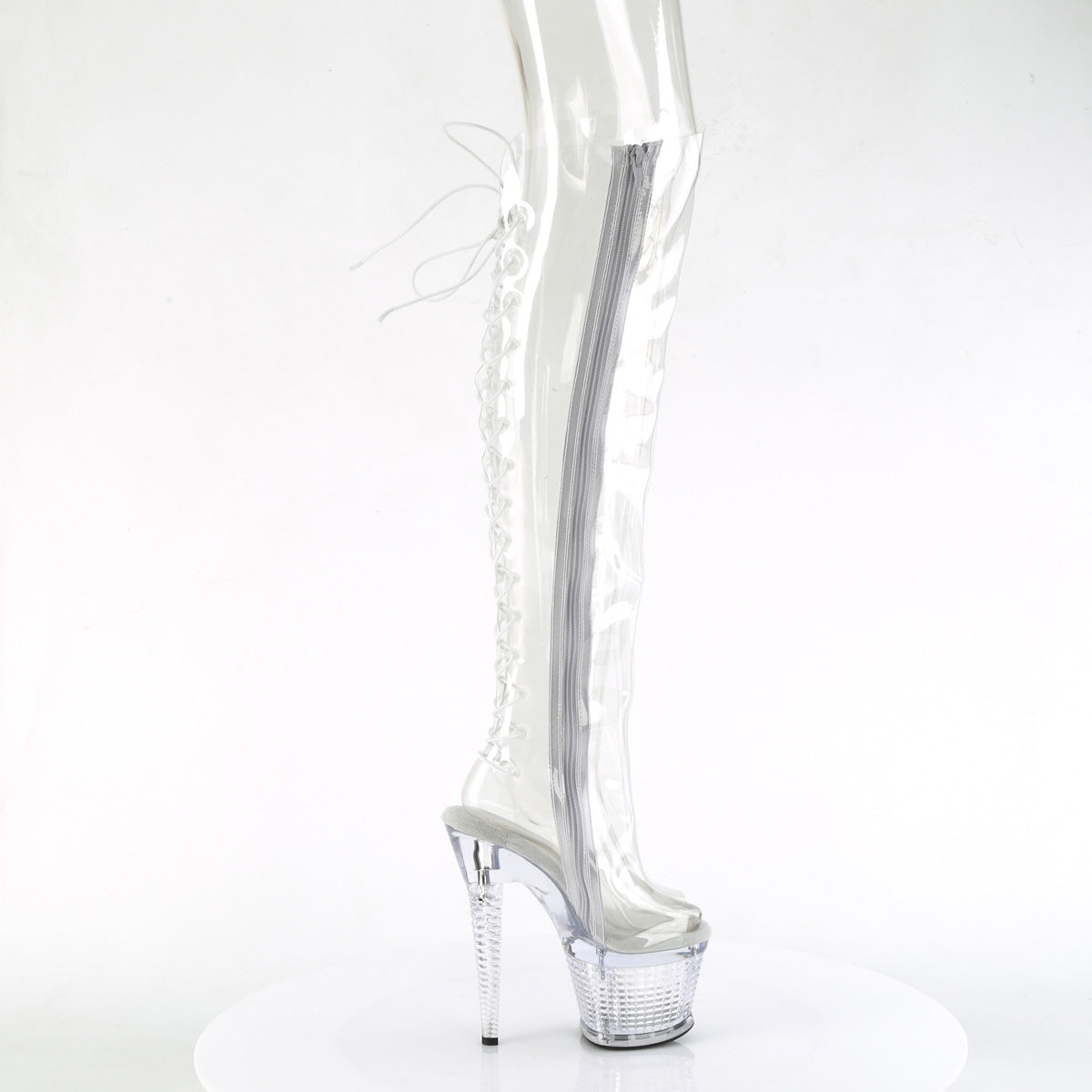SPECTATOR-3019C Pleaser Clear 7 Inch Pole Dancer Thigh High boots