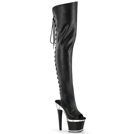 SPECTATOR-3030 Black Pleaser Pole Dancing Thigh High Boots with Peep Toes