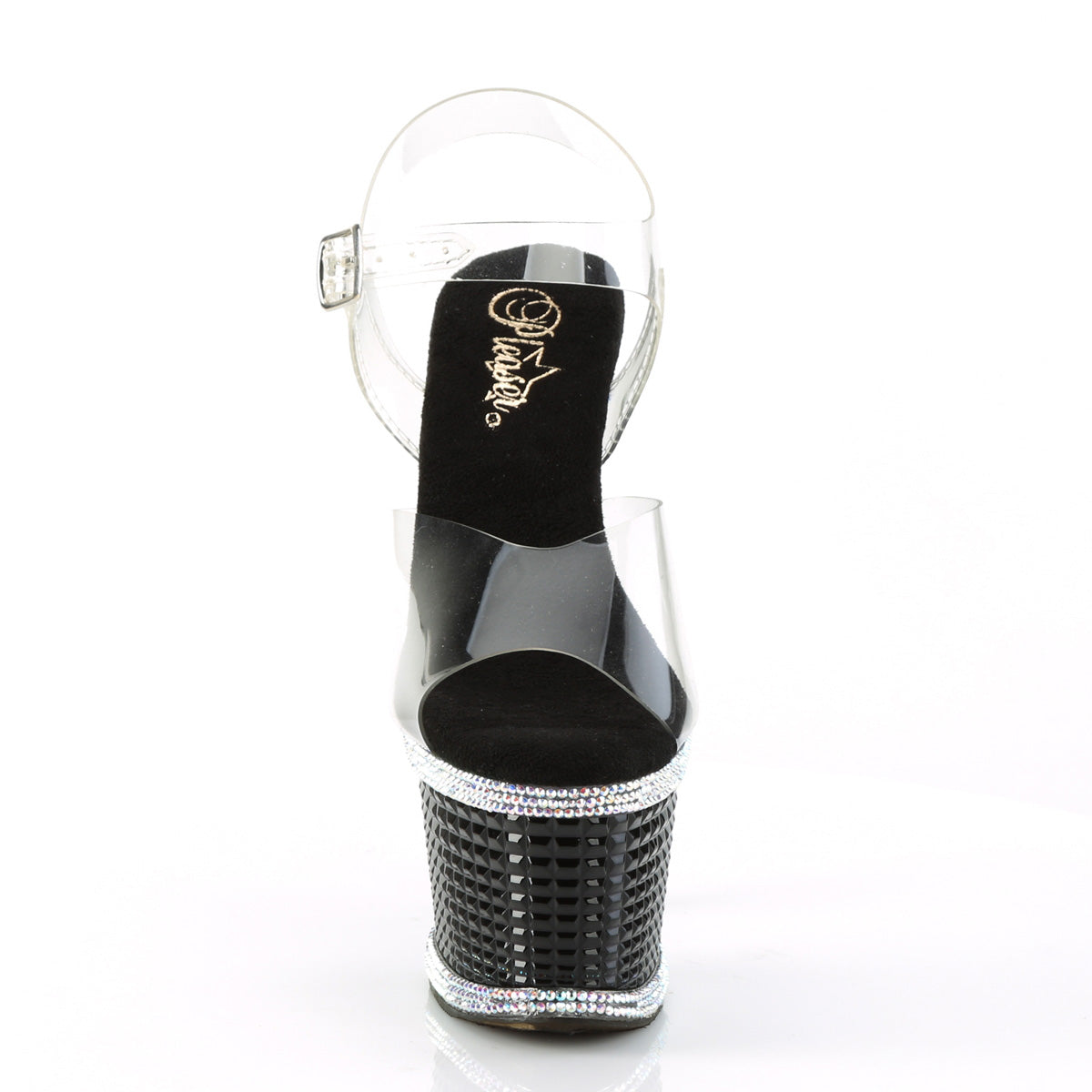 Pleaser SPECTATOR-708RS Clear / Black-Rhinestones Rhinestone Platform Sandals - 7 Inch Heels