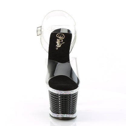 Pleaser SPECTATOR-708RS Clear / Black-Rhinestones Rhinestone Platform Sandals - 7 Inch Heels
