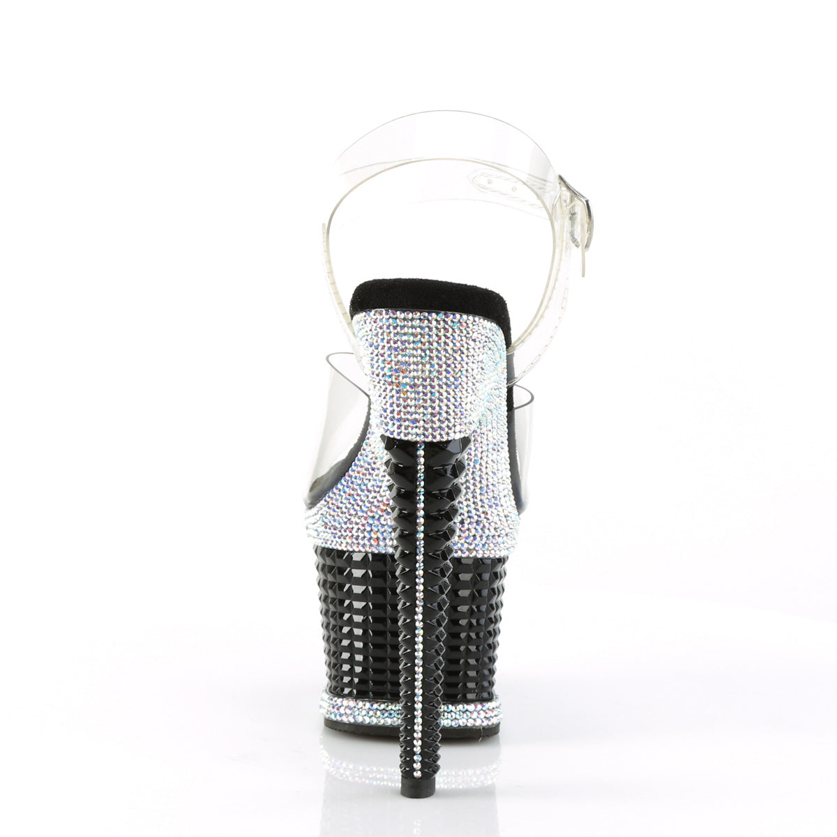 Pleaser SPECTATOR-708RS Clear / Black-Rhinestones Rhinestone Platform Sandals - 7 Inch Heels