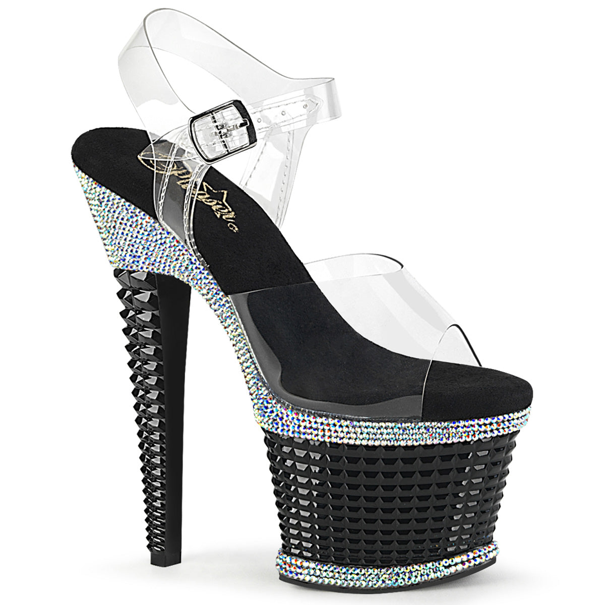 SPECTATOR-708RS Pleaser Clear Black 7 Inch Pole Dancer Platform Shoes Clear Black-RS