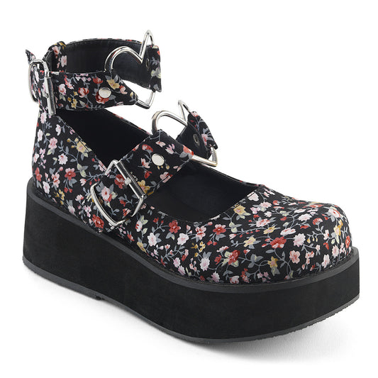 Demonia SPRITE-02 Floral Fabric Platform Mary Jane Shoes
