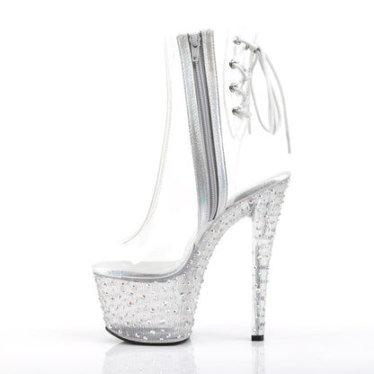 STARDANCE-1018C-7 7" Heel Clear Silver Pole Dancer Platforms-Pleaser- Sexy Shoes Pole Dance Heels