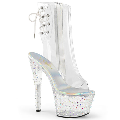STARDANCE-1018C-7 7" Heel Clear Silver Bling Pole Dancer Platform Ankle Boots