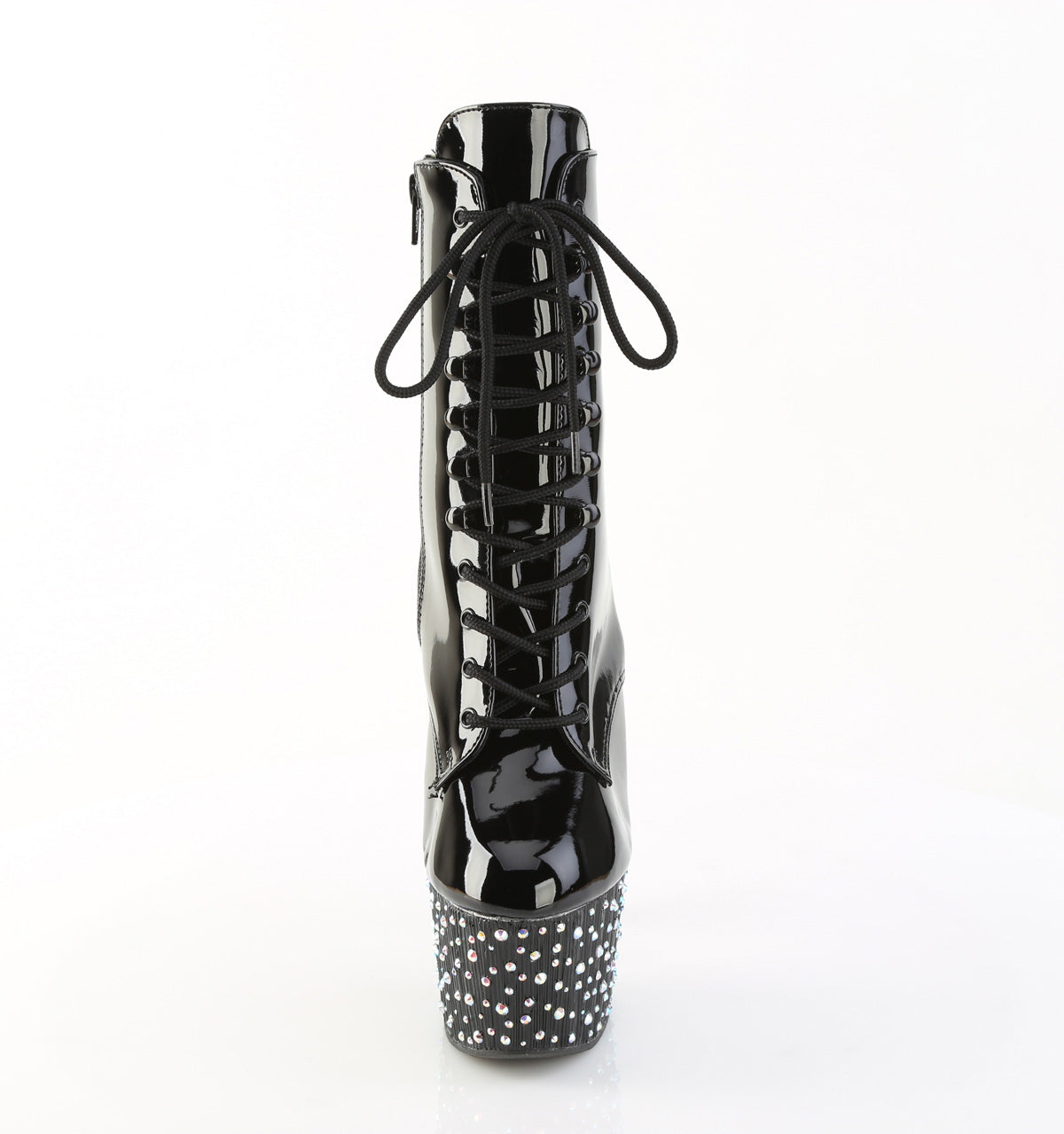 Pleaser STARDANCE-1020 Black / Black-Silver Multicolour Rhinestones Rhinestone Lace-Up Platform Ankle Boots - 7 Inch Heels