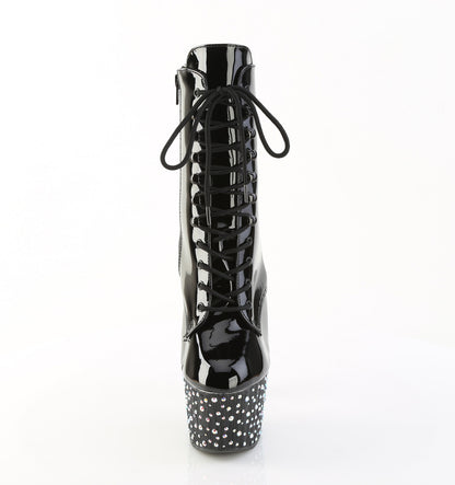 Pleaser STARDANCE-1020 Black / Black-Silver Multicolour Rhinestones Rhinestone Lace-Up Platform Ankle Boots - 7 Inch Heels