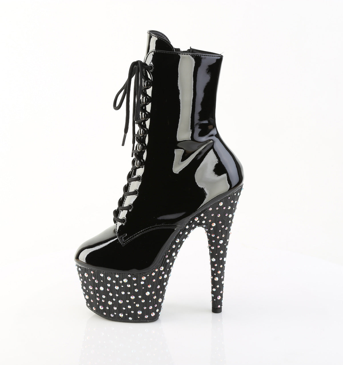 Pleaser STARDANCE-1020 Black / Black-Silver Multicolour Rhinestones Rhinestone Lace-Up Platform Ankle Boots - 7 Inch Heels