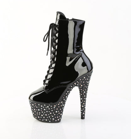 Pleaser STARDANCE-1020 Black / Black-Silver Multicolour Rhinestones Rhinestone Lace-Up Platform Ankle Boots - 7 Inch Heels