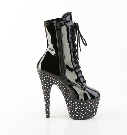 Pleaser STARDANCE-1020 Black / Black-Silver Multicolour Rhinestones Rhinestone Lace-Up Platform Ankle Boots - 7 Inch Heels