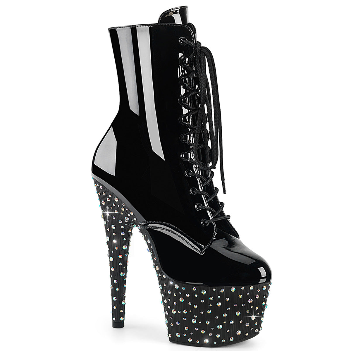 Pleaser STARDANCE-1020 Black / Black-Silver Multicolour Rhinestones Rhinestone Lace-Up Platform Ankle Boots - 7 Inch Heels