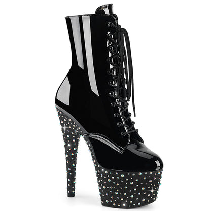 Pleaser STARDANCE-1020 Black / Black-Silver Multicolour Rhinestones Rhinestone Lace-Up Platform Ankle Boots - 7 Inch Heels
