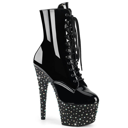 Pleaser STARDANCE-1020 Black / Black-Silver Multicolour Rhinestones Rhinestone Lace-Up Platform Ankle Boots - 7 Inch Heels