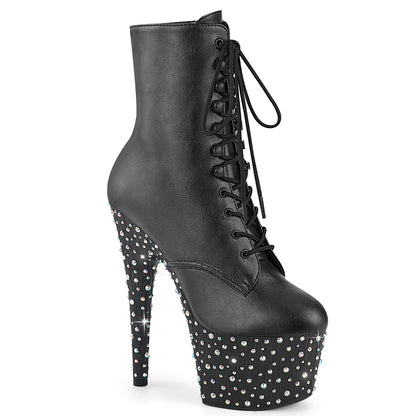 Pleaser STARDANCE-1020 Black / Black-Silver Multicolour Rhinestones Rhinestone Lace-Up Platform Ankle Boots - 7 Inch Heels