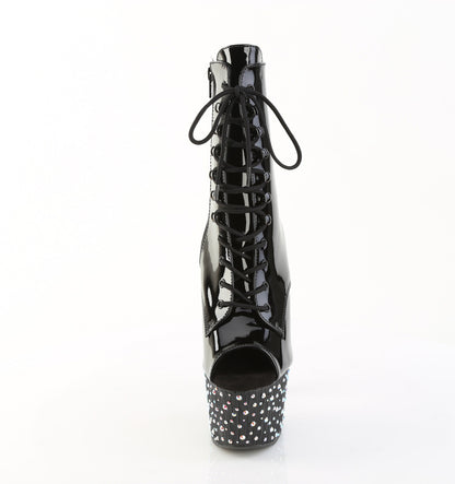 Pleaser STARDANCE-1021 Black / Black-Silver Multicolour Rhinestones Rhinestone Lace-Up Platform Ankle Boots - 7 Inch Heels