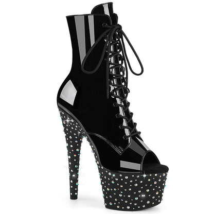 Pleaser STARDANCE-1021 Black / Black-Silver Multicolour Rhinestones Rhinestone Lace-Up Platform Ankle Boots - 7 Inch Heels