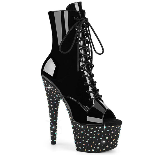 Pleaser STARDANCE-1021 Black / Black-Silver Multicolour Rhinestones Rhinestone Lace-Up Platform Ankle Boots - 7 Inch Heels