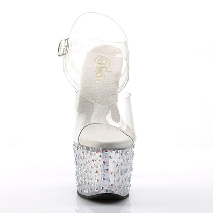 Pleaser STARDANCE-708 Clear / Clear-Silver Multicolour Rhinestones Rhinestone Platform Sandals - 7 Inch Heels