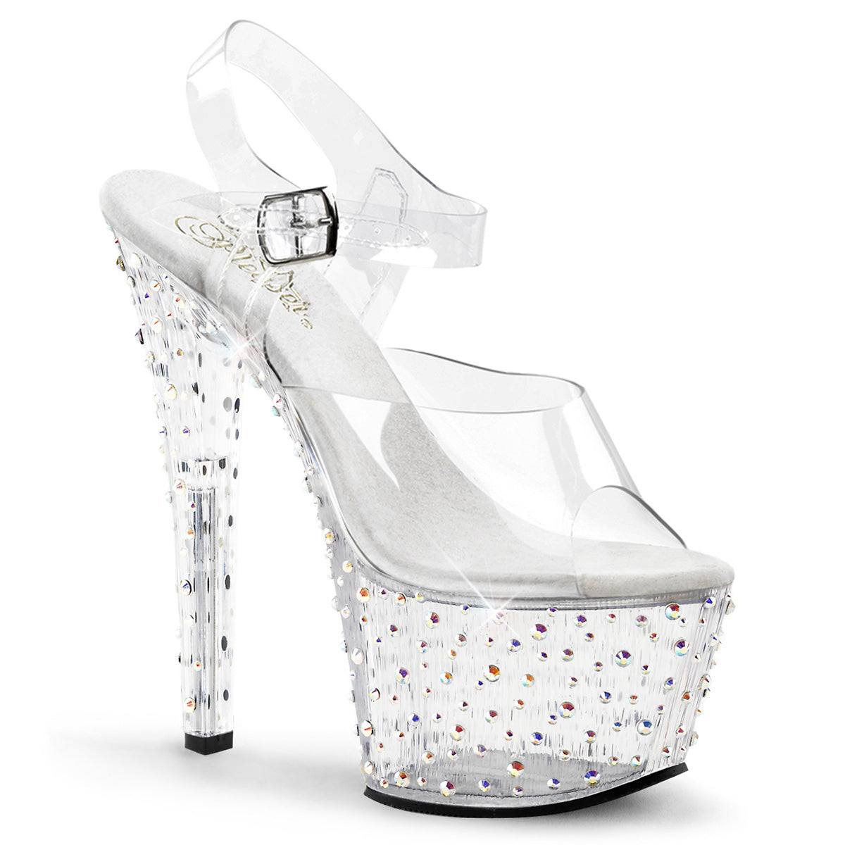 Pleaser STARDANCE-708 Clear / Clear-Silver Multicolour Rhinestones Rhinestone Platform Sandals - 7 Inch Heels