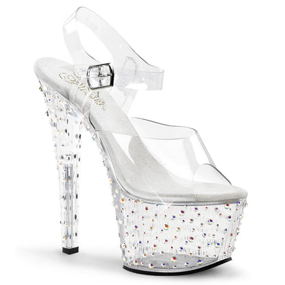 Pleaser STARDANCE-708 Clear / Clear-Silver Multicolour Rhinestones Rhinestone Platform Sandals - 7 Inch Heels