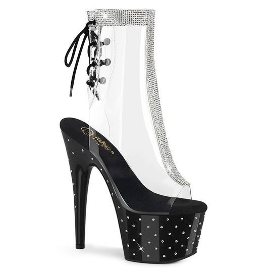 STARDUST-1018C-2RS Pleaser Clear Black 7 Inch Pole Dancer Ankle Boots
