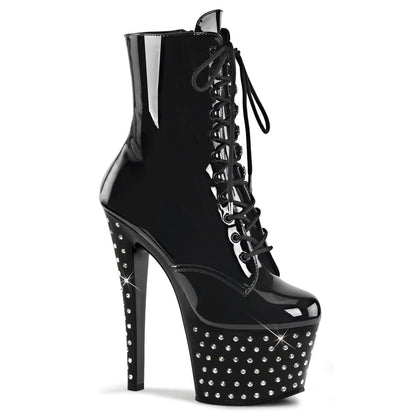 STARDUST-1020-7 Pleaser 7" Heel Black Pole Dancer Bling Platform Ankle Boots