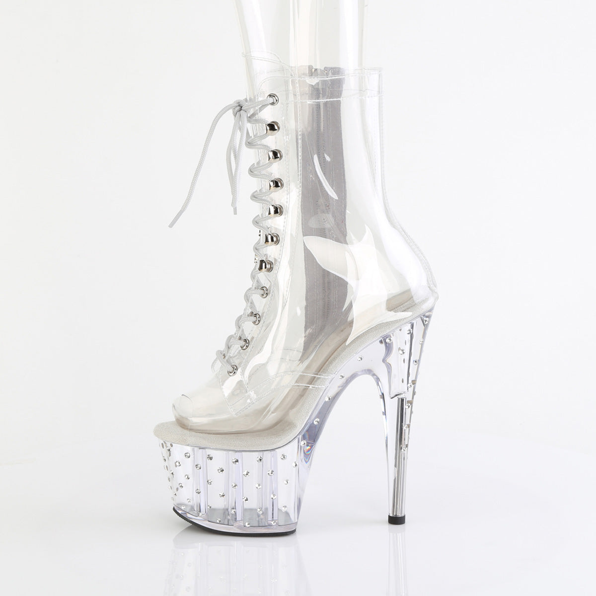 STARDUST-1021C-7 Pleaser Clear 7 Inch Fetish Pole Ankle Boots