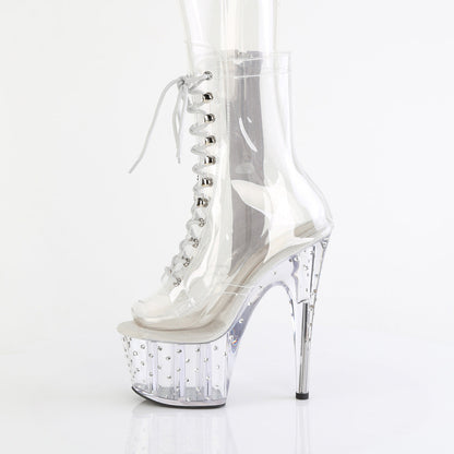 STARDUST-1021C-7 Pleaser Clear 7 Inch Fetish Pole Ankle Boots