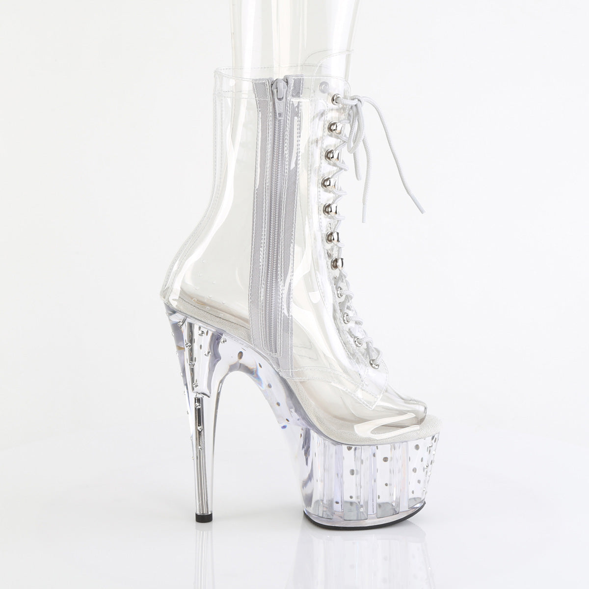 STARDUST-1021C-7 Pleaser Clear 7 Inch Fetish Pole Ankle Boots