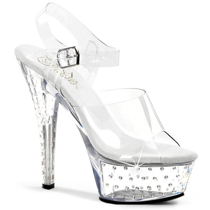 Pleaser STARDUST-608 Clear Rhinestone Platform Sandals - 6 Inch Heels