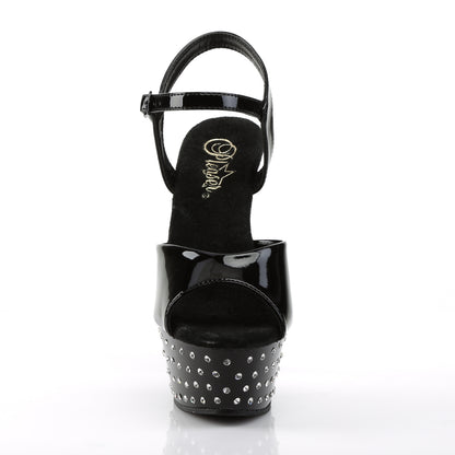 Pleaser STARDUST-609 Black Rhinestone Platform Sandals - 6 Inch Heels