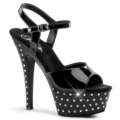 Pleaser STARDUST-609 Black Rhinestone Platform Sandals - 6 Inch Heels