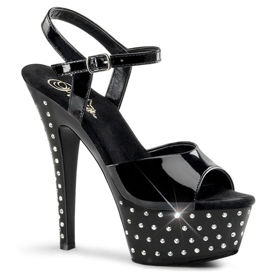 Pleaser STARDUST-609 Black Rhinestone Platform Sandals - 6 Inch Heels