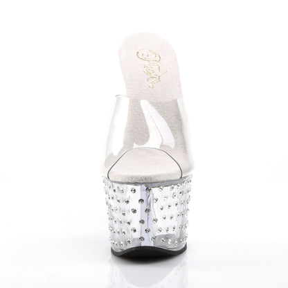 Pleaser STARDUST-701 Clear Rhinestone Platform Mules - 7 Inch Heels