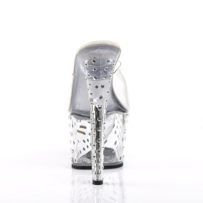 Pleaser STARDUST-701 Clear Rhinestone Platform Mules - 7 Inch Heels