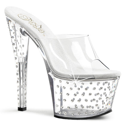 Pleaser STARDUST-701 Clear Rhinestone Platform Mules - 7 Inch Heels