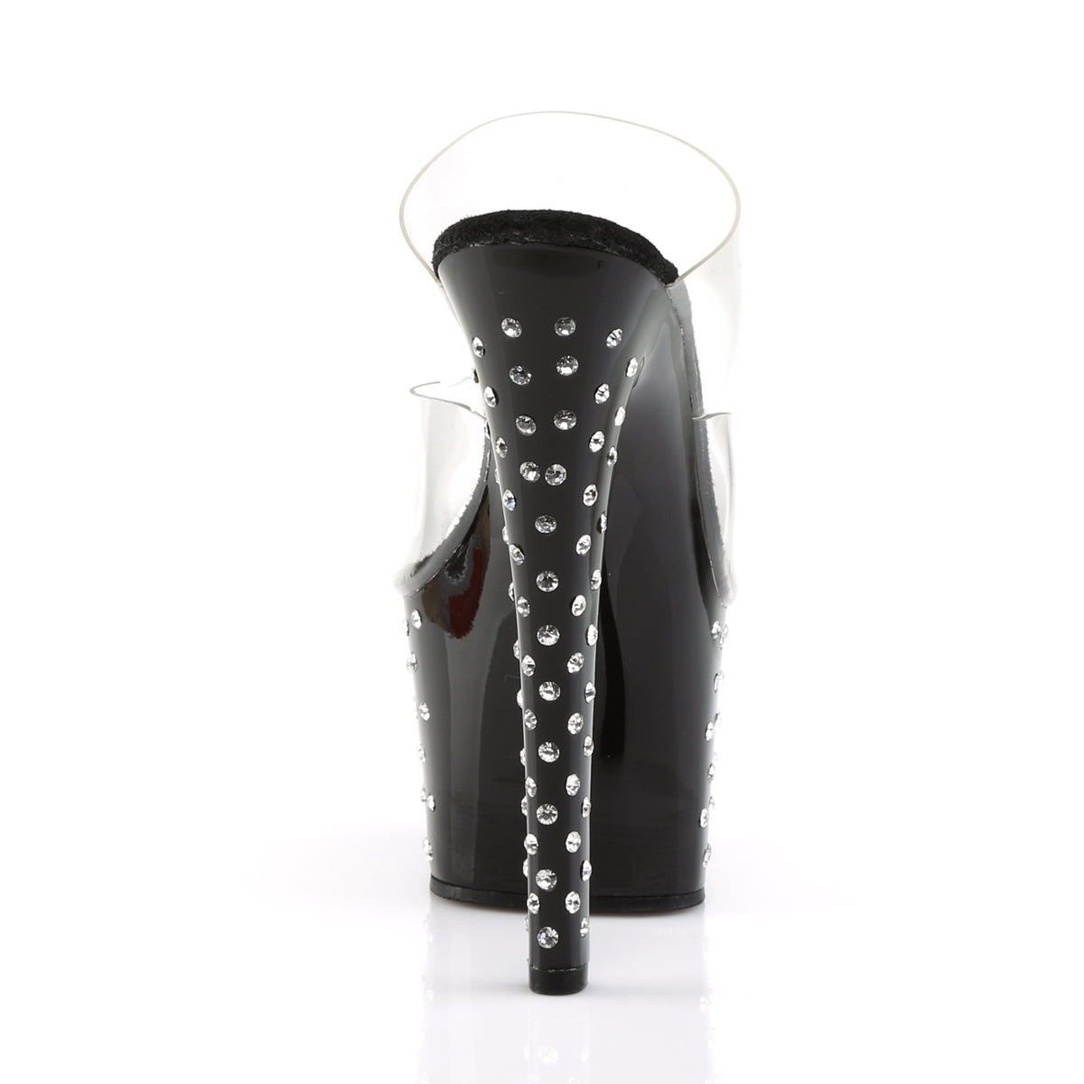 Pleaser STARDUST-702 Clear / Black Rhinestone Platform Mules - 7 Inch Heels