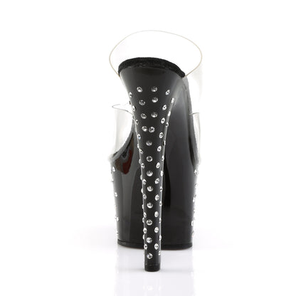 Pleaser STARDUST-702 Clear / Black Rhinestone Platform Mules - 7 Inch Heels