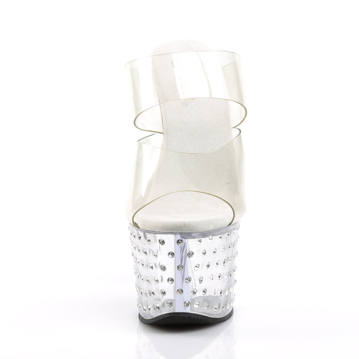 Pleaser STARDUST-702 Clear Rhinestone Platform Mules - 7 Inch Heels