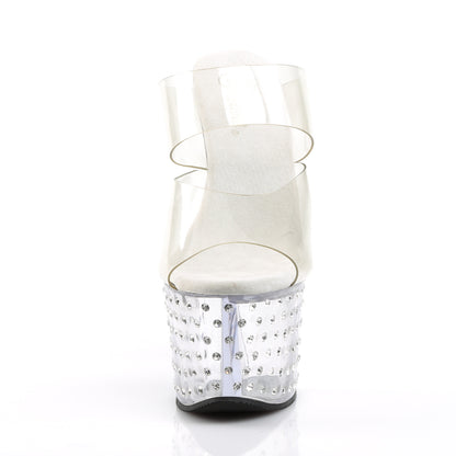 Pleaser STARDUST-702 Clear Rhinestone Platform Mules - 7 Inch Heels