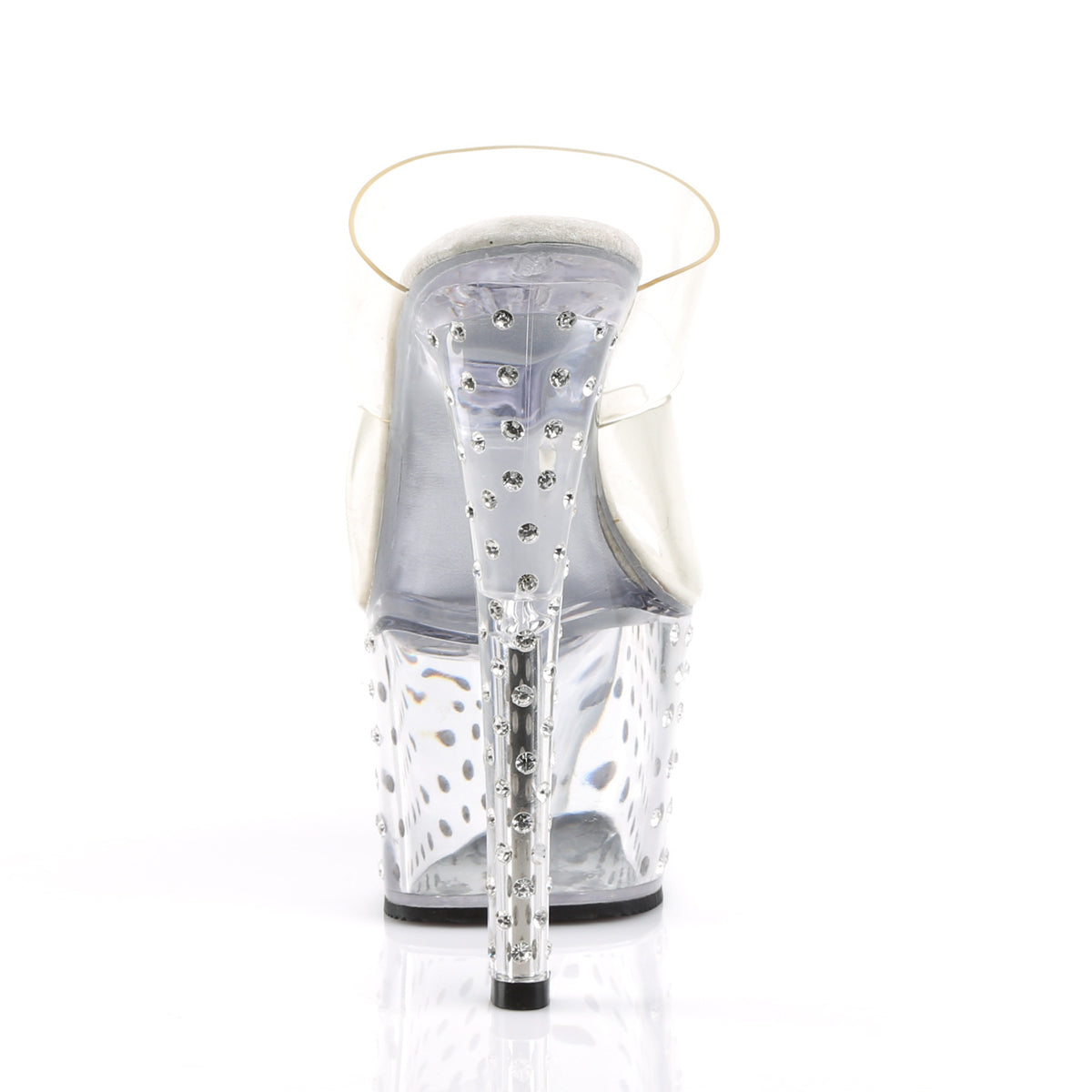 Pleaser STARDUST-702 Clear Rhinestone Platform Mules - 7 Inch Heels