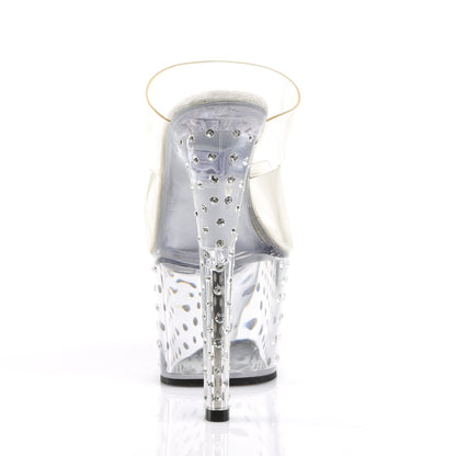 Pleaser STARDUST-702 Clear Rhinestone Platform Mules - 7 Inch Heels