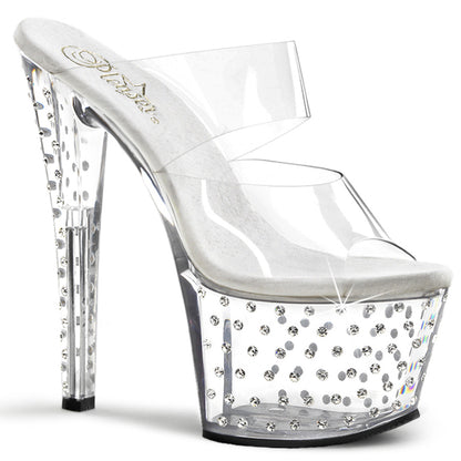 Pleaser STARDUST-702 Clear Rhinestone Platform Mules - 7 Inch Heels