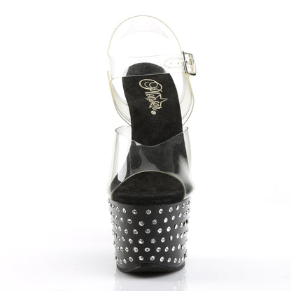 Pleaser STARDUST-708 Clear / Black Rhinestone Platform Sandals - 7 Inch Heels