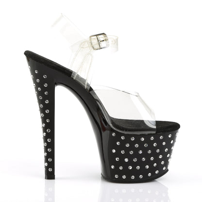 Pleaser STARDUST-708 Clear / Black Rhinestone Platform Sandals - 7 Inch Heels