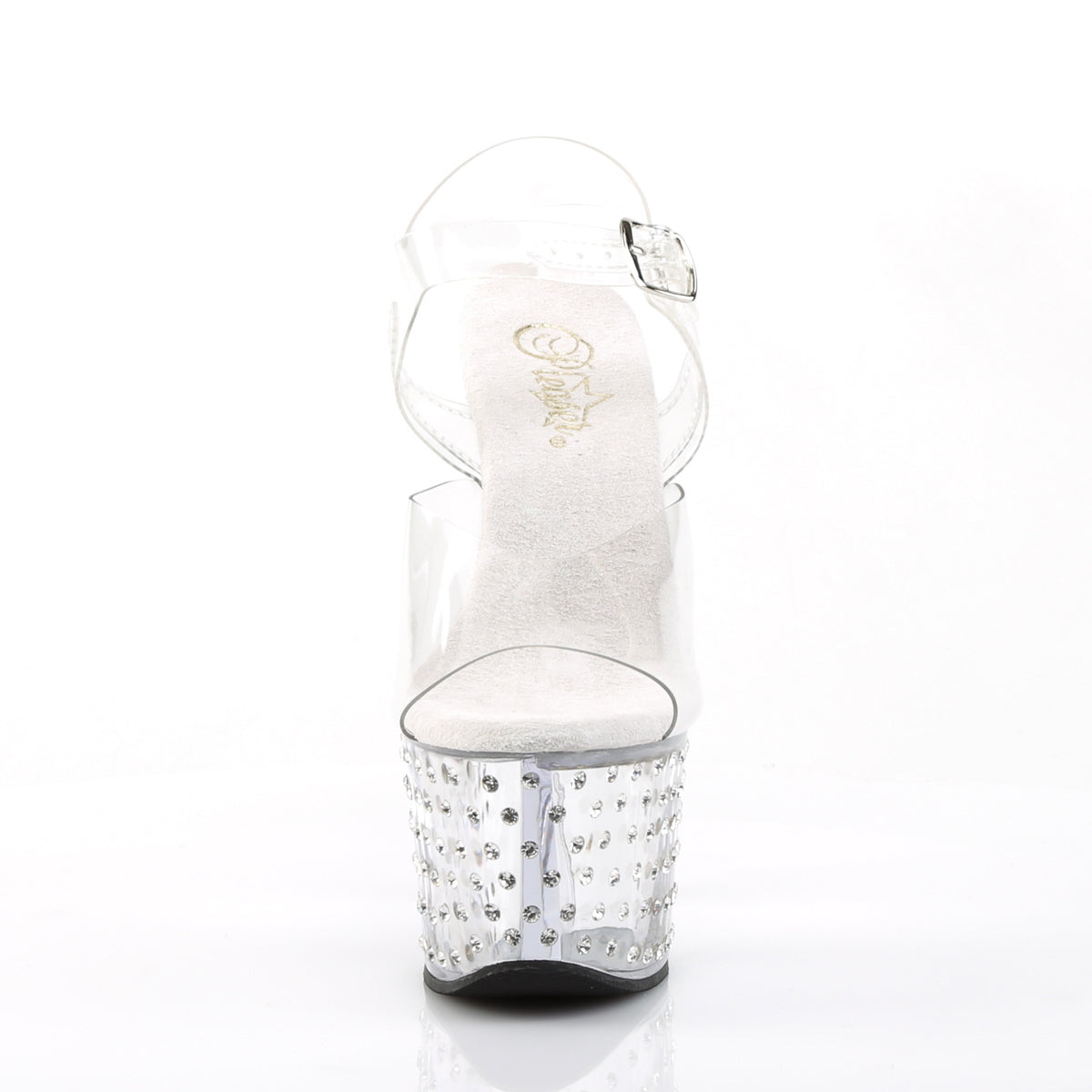 Pleaser STARDUST-708 Clear Rhinestone Platform Sandals - 7 Inch Heels