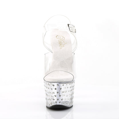 Pleaser STARDUST-708 Clear Rhinestone Platform Sandals - 7 Inch Heels