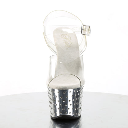 Pleaser STARDUST-708 Clear / Silver Chrome Rhinestone Platform Sandals - 7 Inch Heels